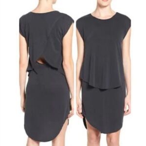 TROUVE Cape Open Back Modal Blend Dress Black Charcoal Gray Size XS NWT